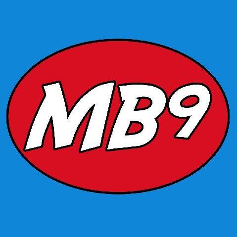 MB9 in a red circle, on a blue background